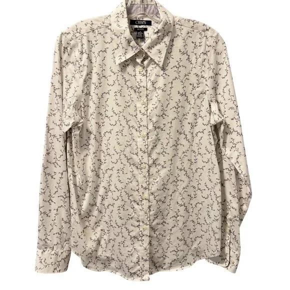 Chaps Womens No Iron Button-Up Shirt Sz M White Floral 100% Cotton Long Sleeve - Picture 3 of 13